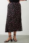 Dorothy Perkins Curve Black Floral Split Midi Skirt thumbnail 1