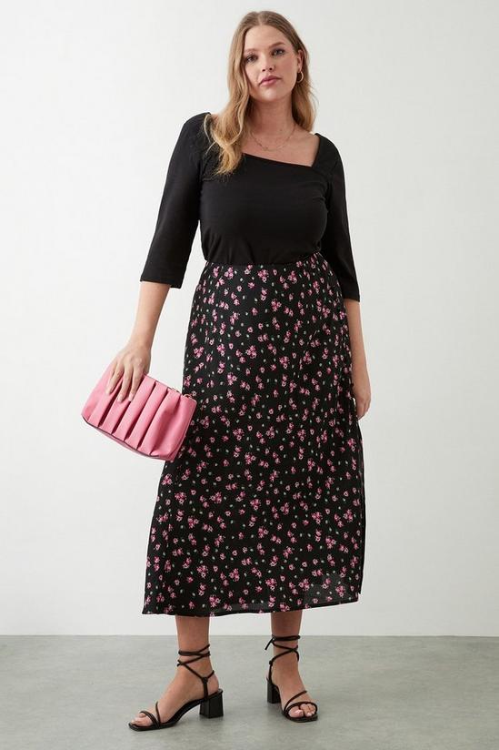 Dorothy Perkins Curve Black Floral Split Midi Skirt 2