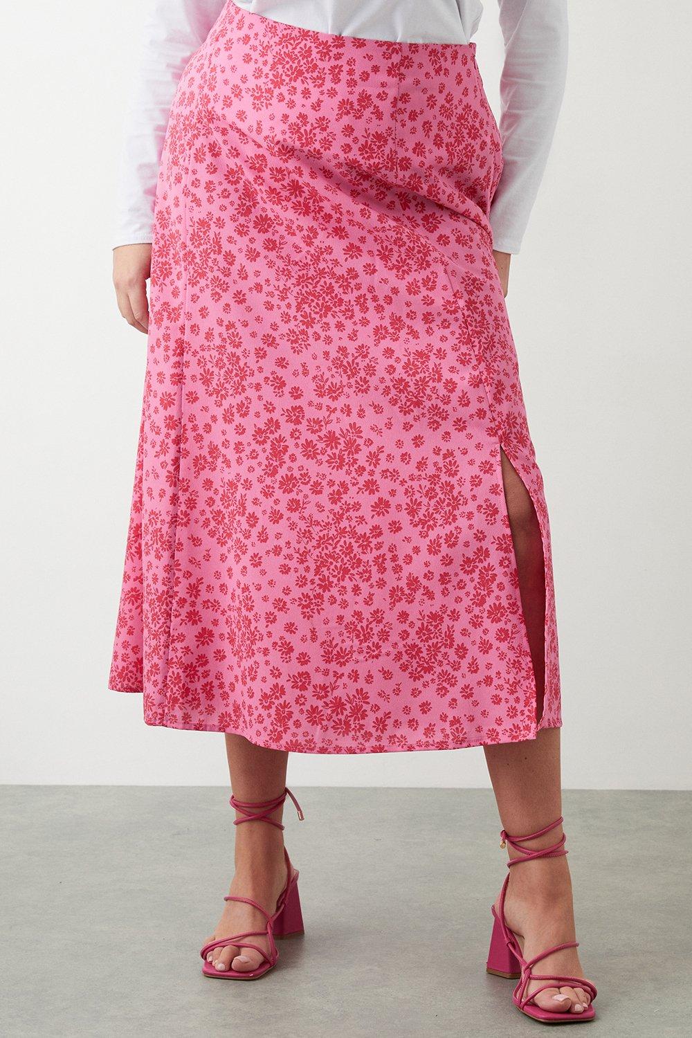 Skirts Curve Pink Floral Midi Skirt Dorothy Perkins