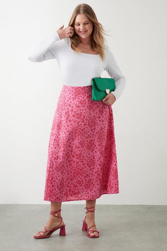 Dorothy Perkins Curve Pink Floral Midi Skirt 2