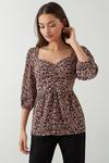 Dorothy Perkins Petite Animal Ruched Crinkle Jersey Top thumbnail 2