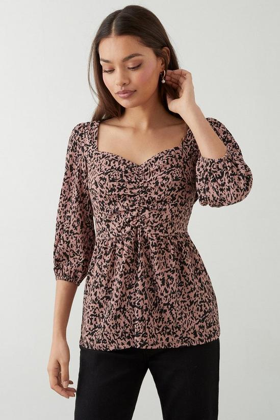 Dorothy Perkins Petite Animal Ruched Crinkle Jersey Top 2
