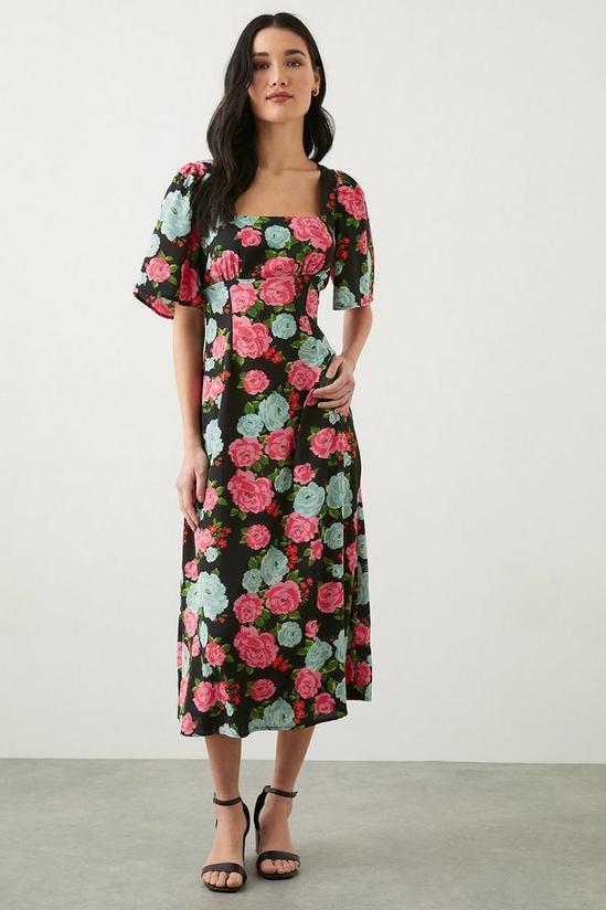 Dorothy Perkins Petite Large Floral Flutter Sleeve Midi Dress 1