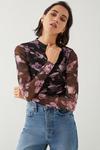 Dorothy Perkins Tall Floral Mesh Ruched Body Crew Neck Top thumbnail 1