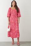Dorothy Perkins Tall Pink Floral Square Neck Midi Dress thumbnail 1
