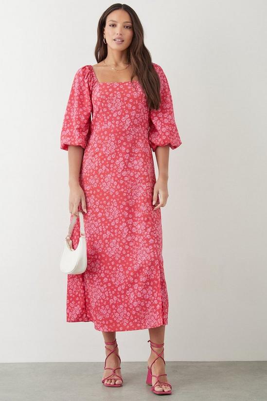 Dorothy Perkins Tall Pink Floral Square Neck Midi Dress 1