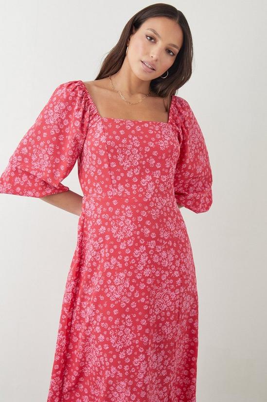 Dorothy Perkins Tall Pink Floral Square Neck Midi Dress 2