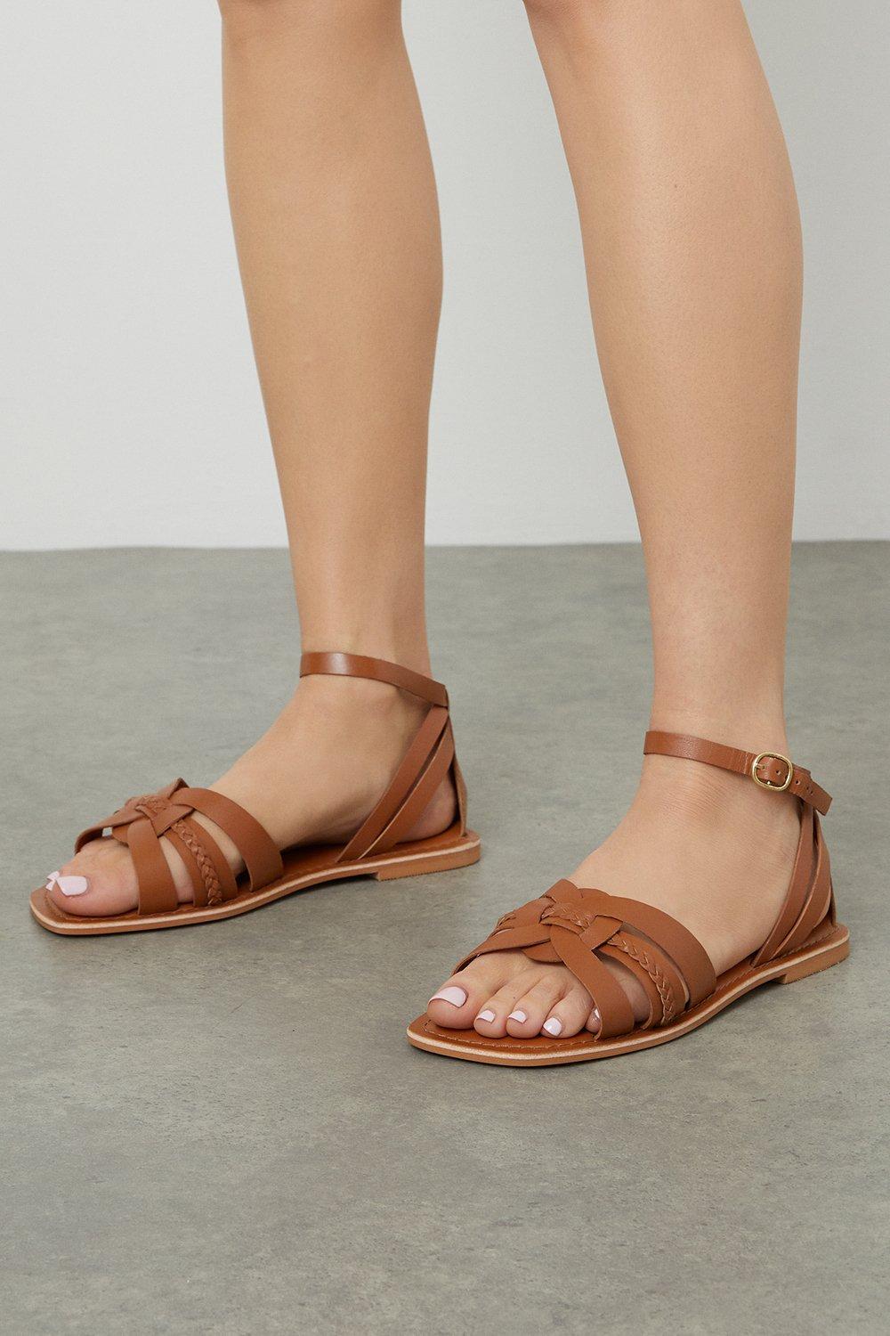 Leather woven flat store sandals