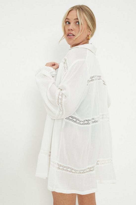 Dorothy Perkins Curve White Crinkle Lace Trim Oversized Shirt 2