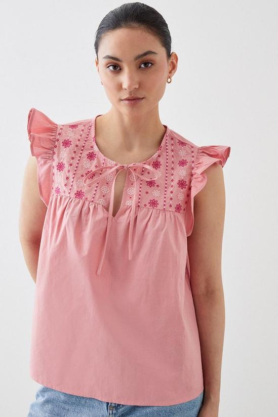 Dorothy Perkins Petite Pink Embroidered Poplin Shell Blouse 2
