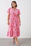 Dorothy Perkins Curve Pink Floral Keyhole Midi Dress thumbnail 1