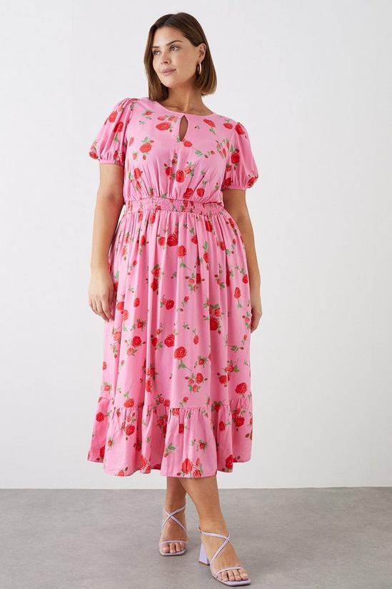 Dorothy Perkins Curve Pink Floral Keyhole Midi Dress 1