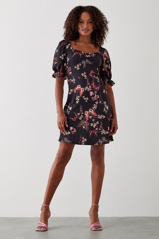 Dorothy Perkins Tall Butterfly Print Ruched Front Mini Dress 1