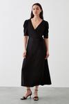 Dorothy Perkins Petite Black Ruched Sleeve Wrap Midi Dress thumbnail 1