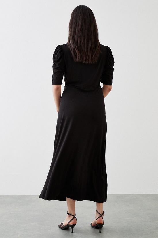 Dorothy Perkins Petite Black Ruched Sleeve Wrap Midi Dress 3