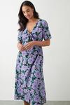 Dorothy Perkins Lilac Large Floral  Tie Front Midi Dress thumbnail 1