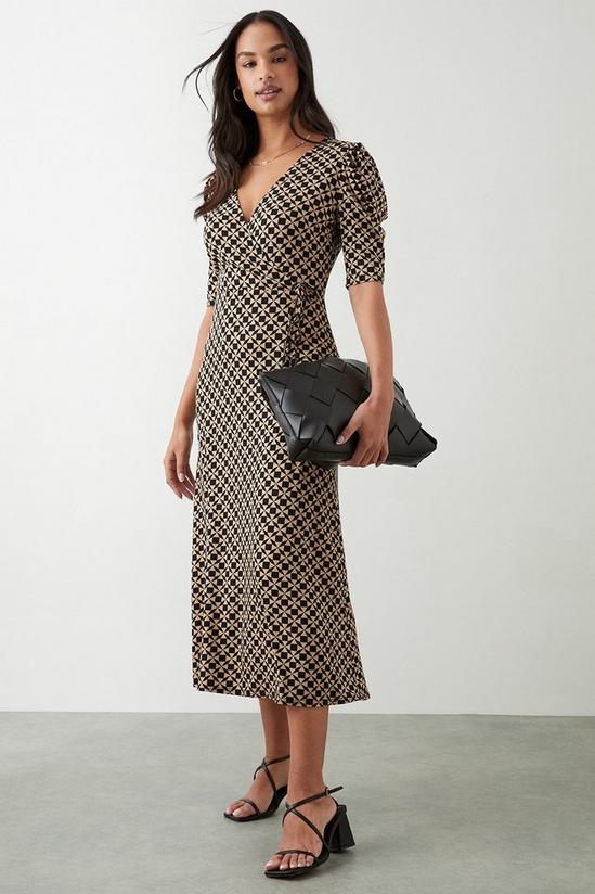Dorothy Perkins Geo Print Wrap Ruched Sleeve Midi Dress 2