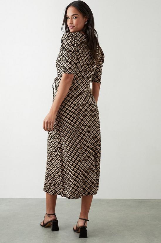 Dorothy Perkins Geo Print Wrap Ruched Sleeve Midi Dress 3