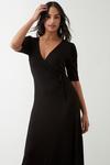 Dorothy Perkins Black Wrap Ruched Sleeve Midi Dress thumbnail 1