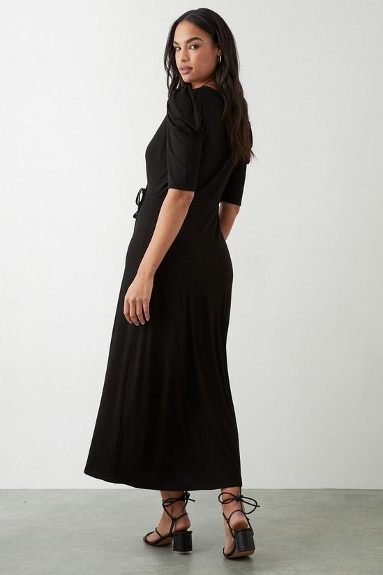Dorothy Perkins Black Wrap Ruched Sleeve Midi Dress 3