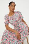 Dorothy Perkins Rose Print Shirred Cuff Midi Dress thumbnail 1