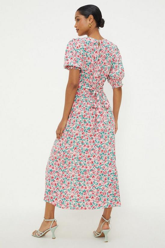 Dorothy Perkins Rose Print Shirred Cuff Midi Dress 3