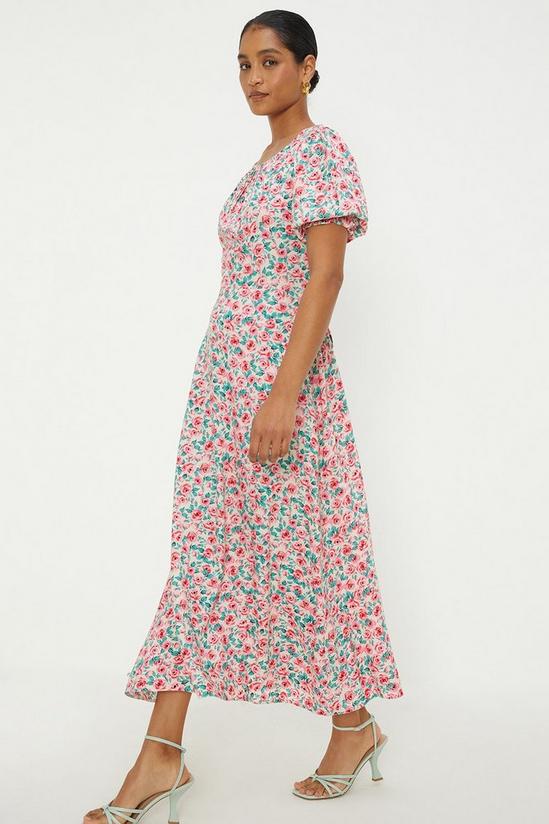 Dorothy Perkins Rose Print Shirred Cuff Midi Dress 4
