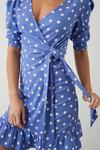 Dorothy Perkins Tall Blue Spot Ruffle Hem Wrap Mini Dress thumbnail 4