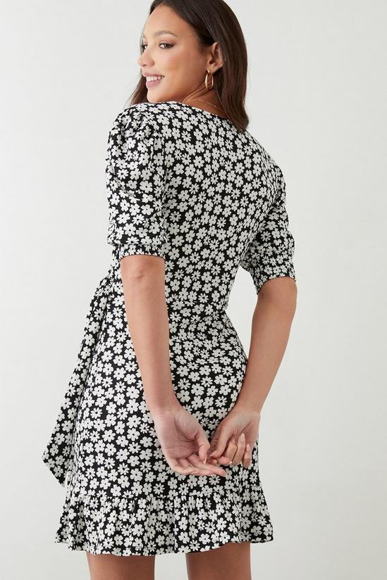 Dorothy Perkins Tall Mono Floral Ruffle Hem Wrap Mini Dress 3