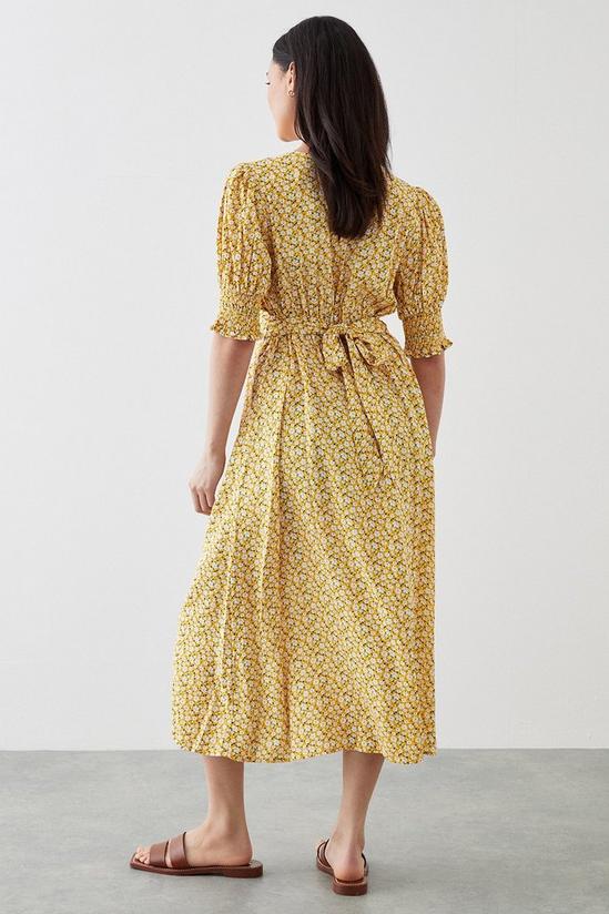 Dorothy Perkins Petite Yellow Ditsy Shirred Cuff Midi Dress 3