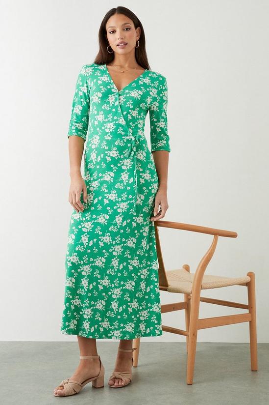 Dorothy Perkins Tall Green Floral Wrap Midi Dress 1