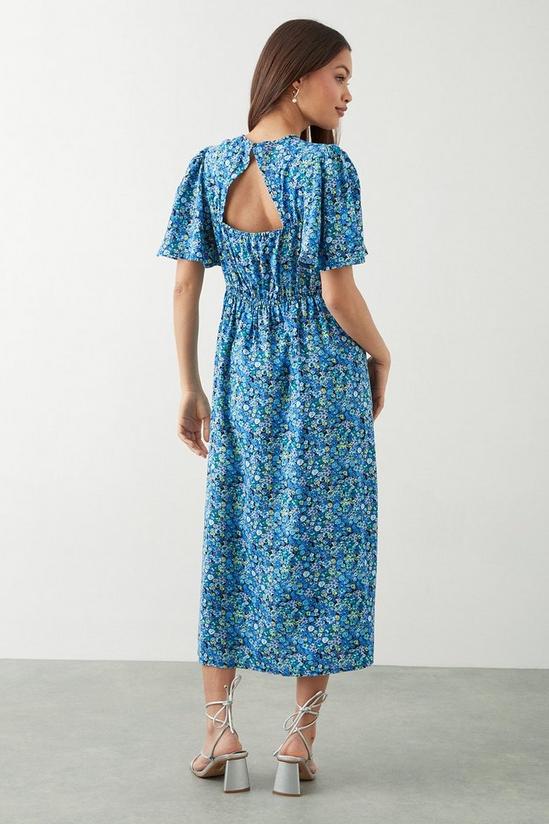 Dorothy Perkins Petite Blue Ditsy Flutter Sleeve Midi Dress 3