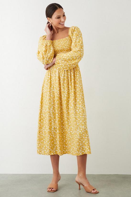 Dorothy Perkins Yellow Ditsy Shirred Bodice Midi Dress 1