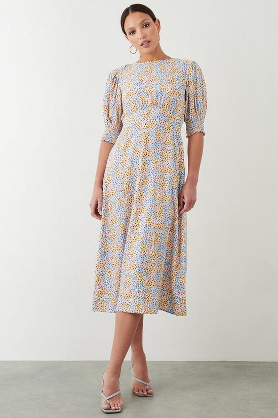 Dorothy Perkins Ditsy Floral Shirred Cuff Midi Dress 1