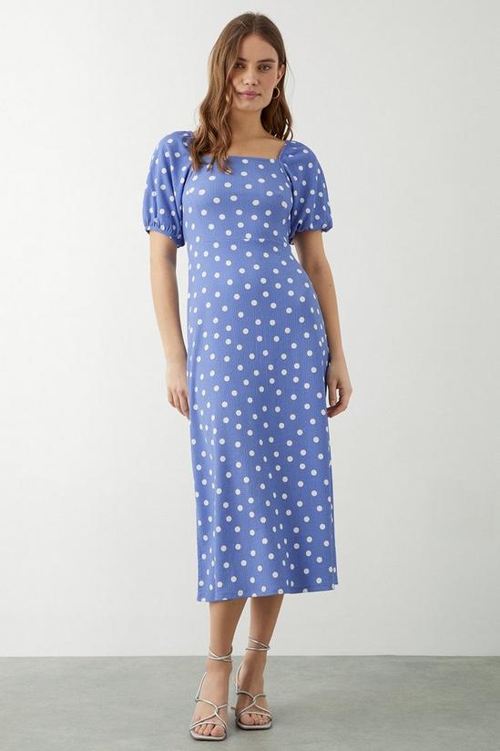 Dorothy Perkins Blue Spot Print Square Neck Midi Dress 2
