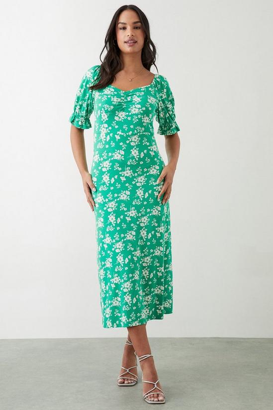 Dorothy Perkins Green Floral Sweetheart Neck Midi Dress 2