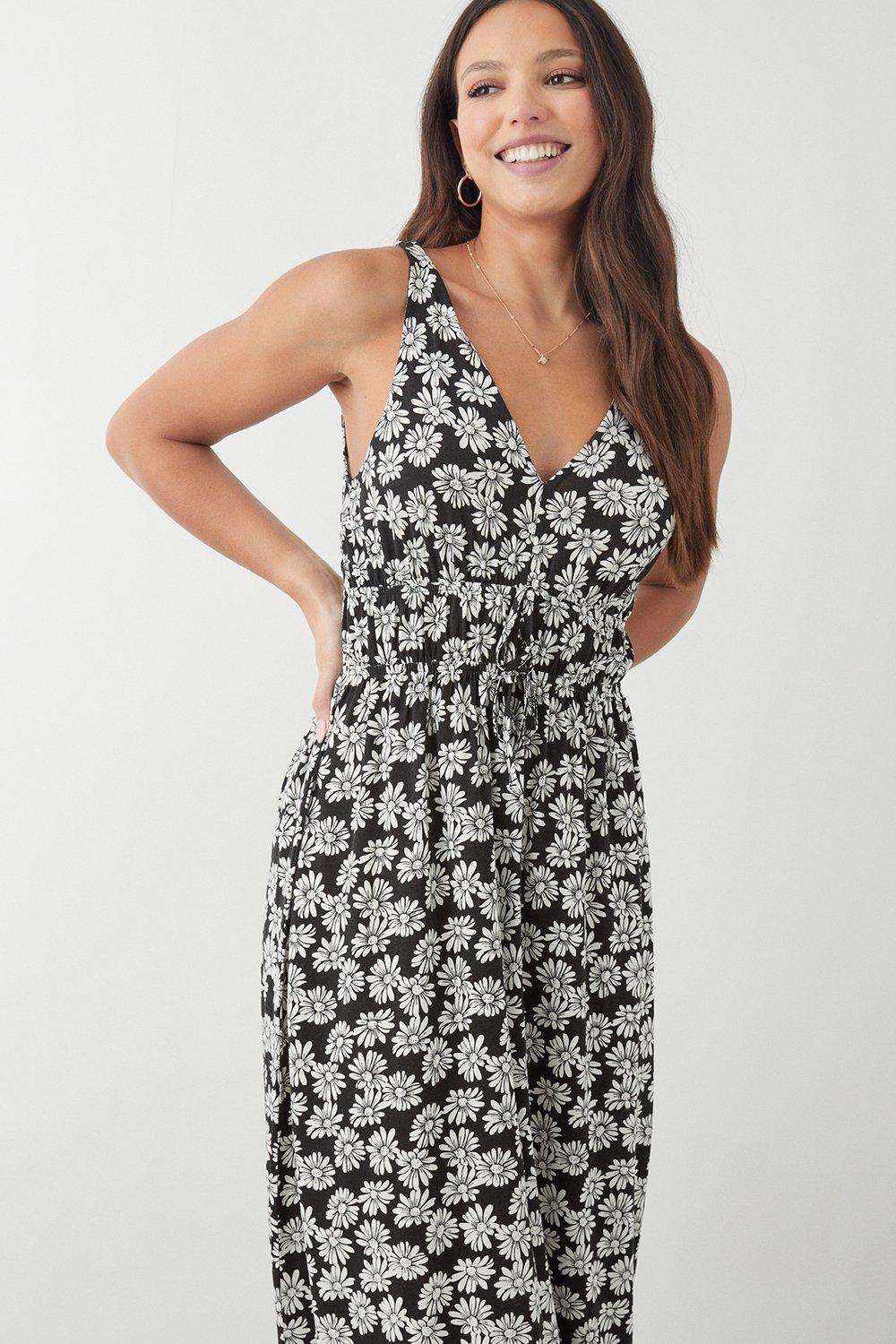 Black daisy print clearance dress