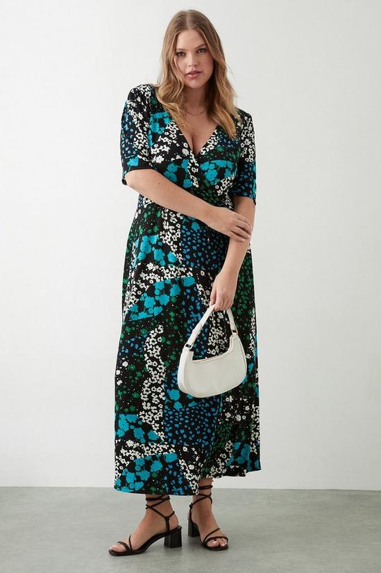 Dorothy Perkins Curve Blue Floral Mix And Match Wrap Midi Dress 1