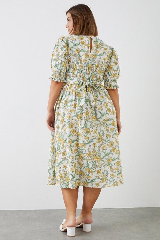 Dorothy Perkins Curve Yellow Floral Shirred Cuff Midi Dress 3