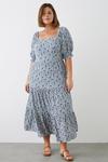 Dorothy Perkins Curve Blue Floral Tiered Square Neck Midi Dress thumbnail 1