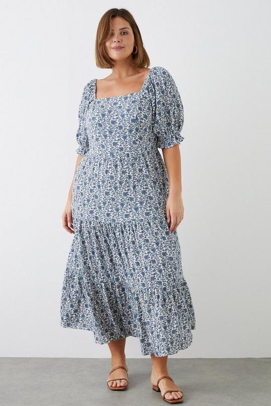 Dorothy Perkins Curve Blue Floral Tiered Square Neck Midi Dress 1