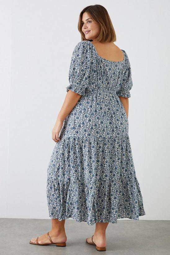 Dorothy Perkins Curve Blue Floral Tiered Square Neck Midi Dress 3