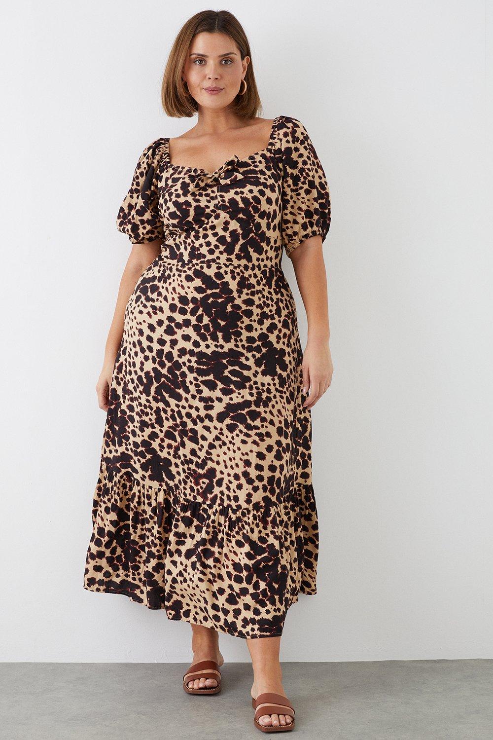 Women’s Curve Animal Tie Front Tiered Maxi Dress - black - 22
