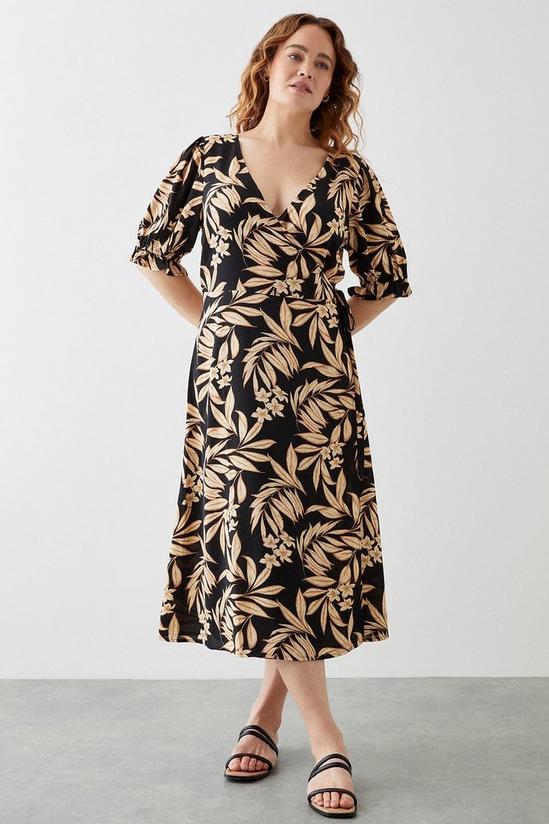 Dorothy Perkins Curve Black Tropical Wrap Midi Dress 1