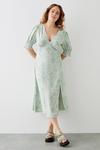 Dorothy Perkins Curve Green Tile Shirred Cuff Midi Dress thumbnail 1