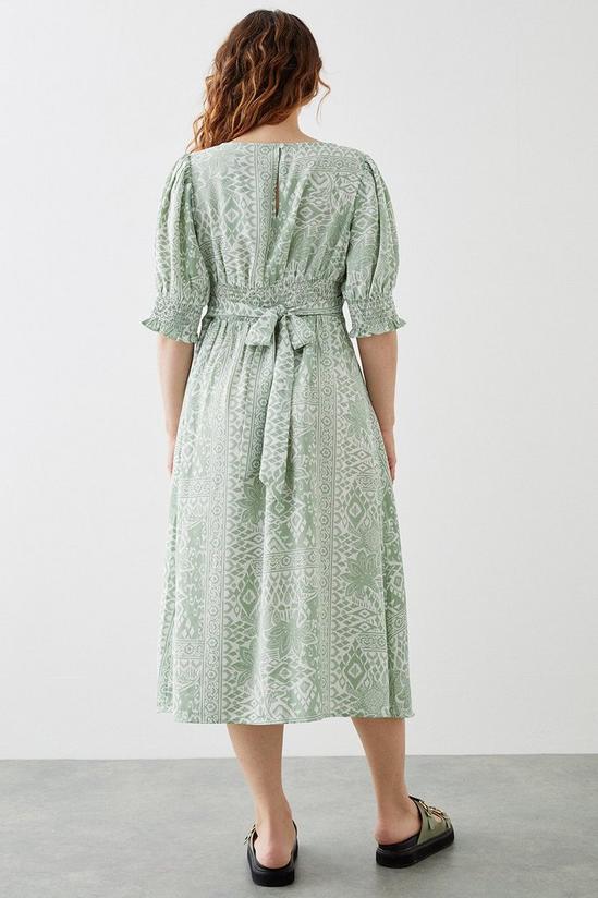 Dorothy Perkins Curve Green Tile Shirred Cuff Midi Dress 3