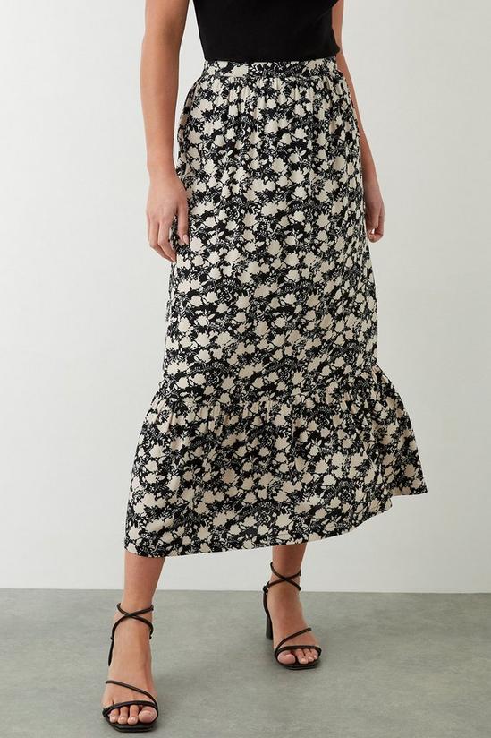 Dorothy Perkins Mono Floral Frill Hem Midi Skirt 1