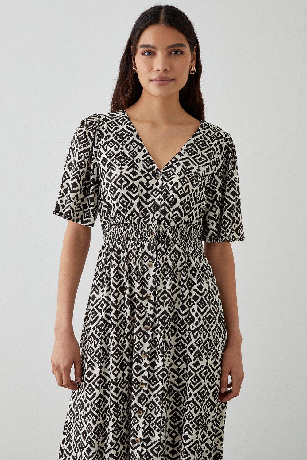 Dresses Black Ikat Printed Button Down Midi Dress Dorothy Perkins