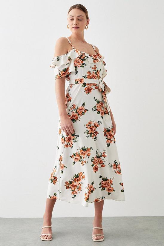 Dorothy Perkins Ivory Floral Cold Shoulder Midi Dress 1