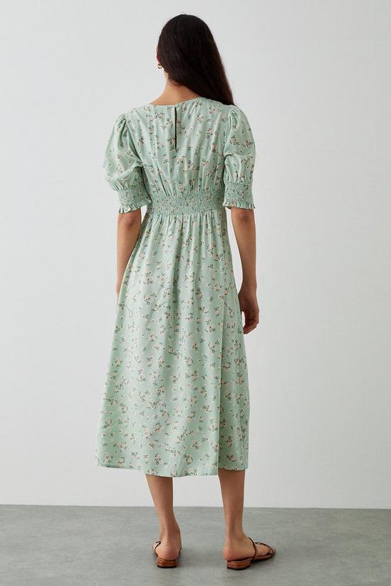 Dorothy Perkins Khaki Ditsy Floral Shirred Cuff Midi Dress 3